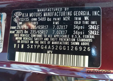 2016 Kia Sorento 3.3L Lx from USA, damaged, VIN 5XYPG4A52GG126926